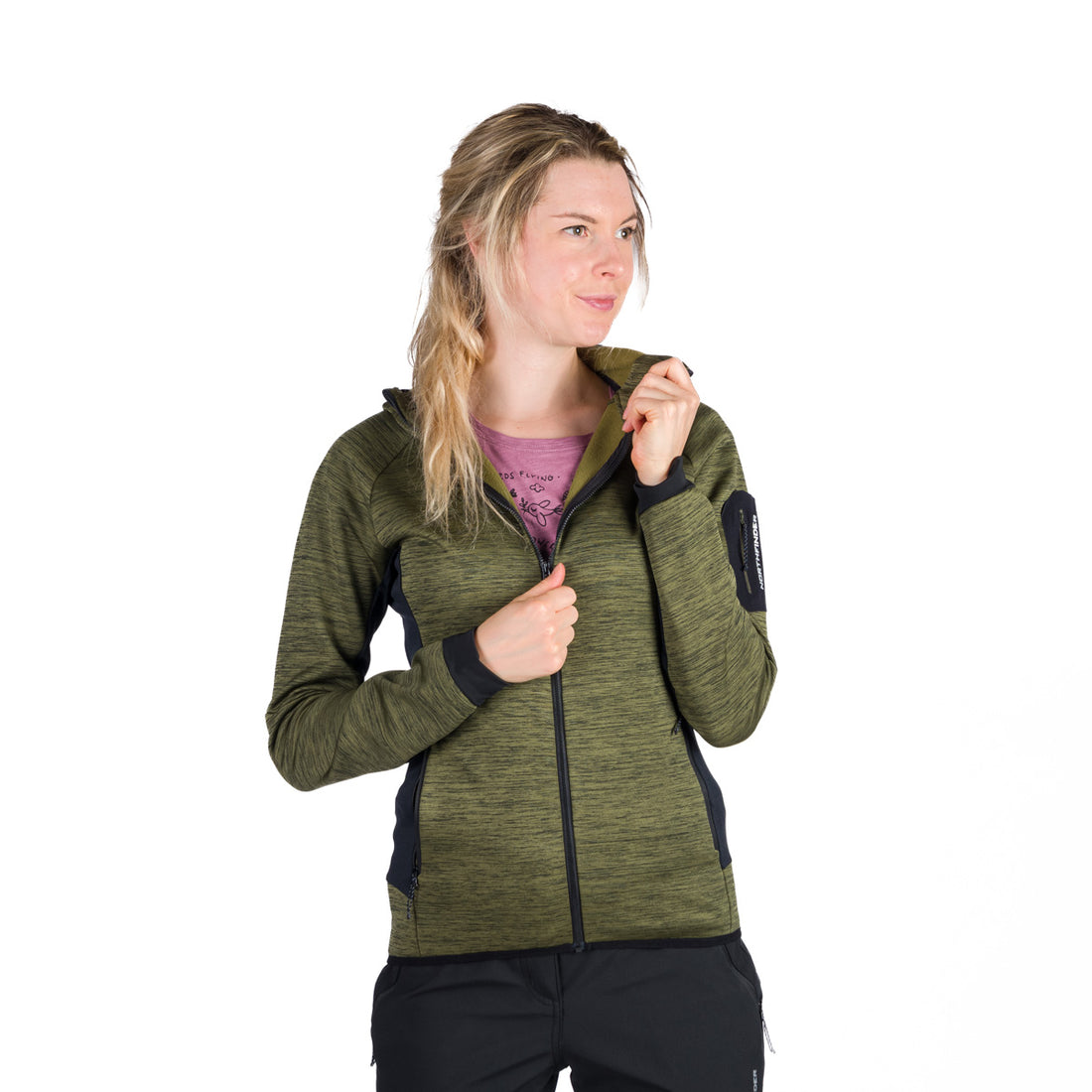  Women's fleece melange sweater with hood COLEEN