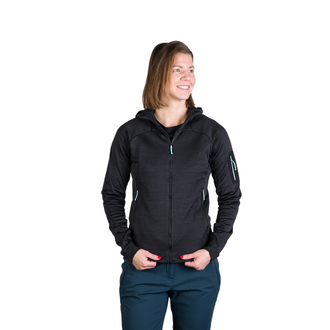 Women's hiking sweatshirt made of melange fleece with a JONI hood
