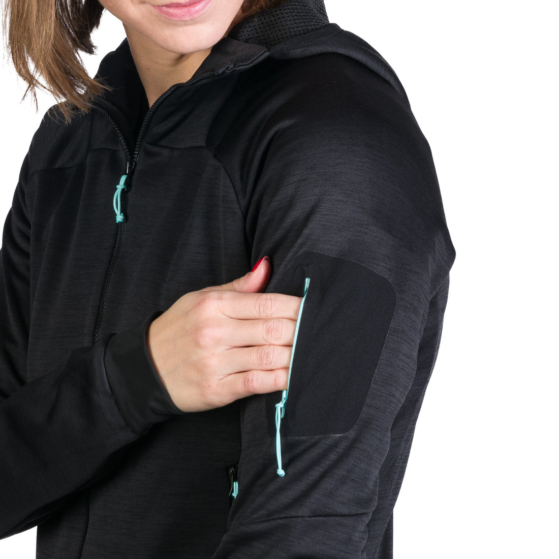 Women's hiking sweatshirt made of melange fleece with a JONI hood