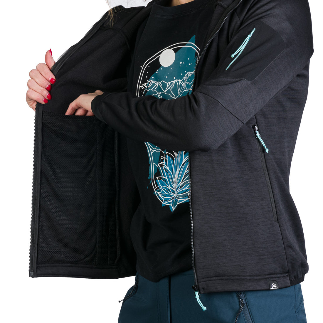 Women's hiking sweatshirt made of melange fleece with a JONI hood