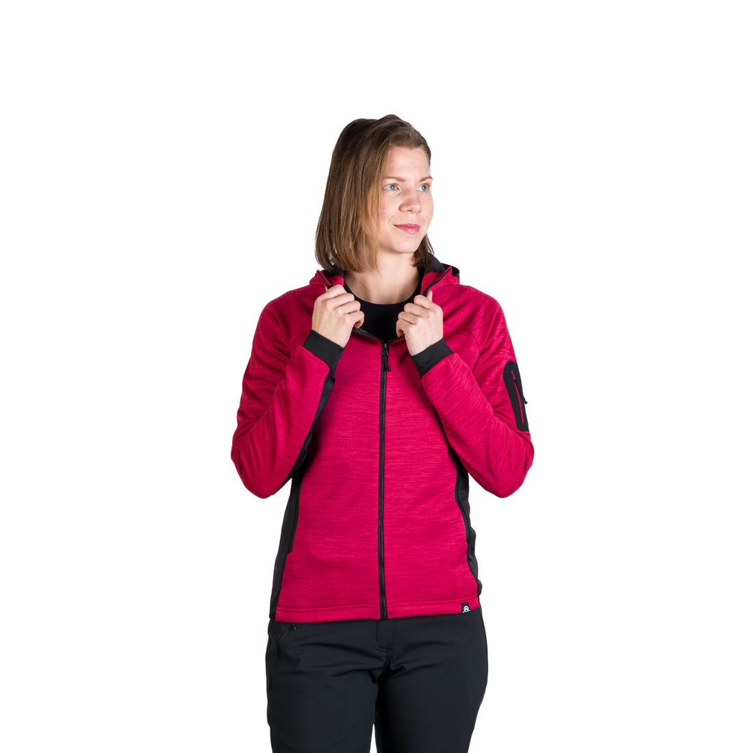 Women's hiking sweatshirt made of melange fleece with a JONI hood