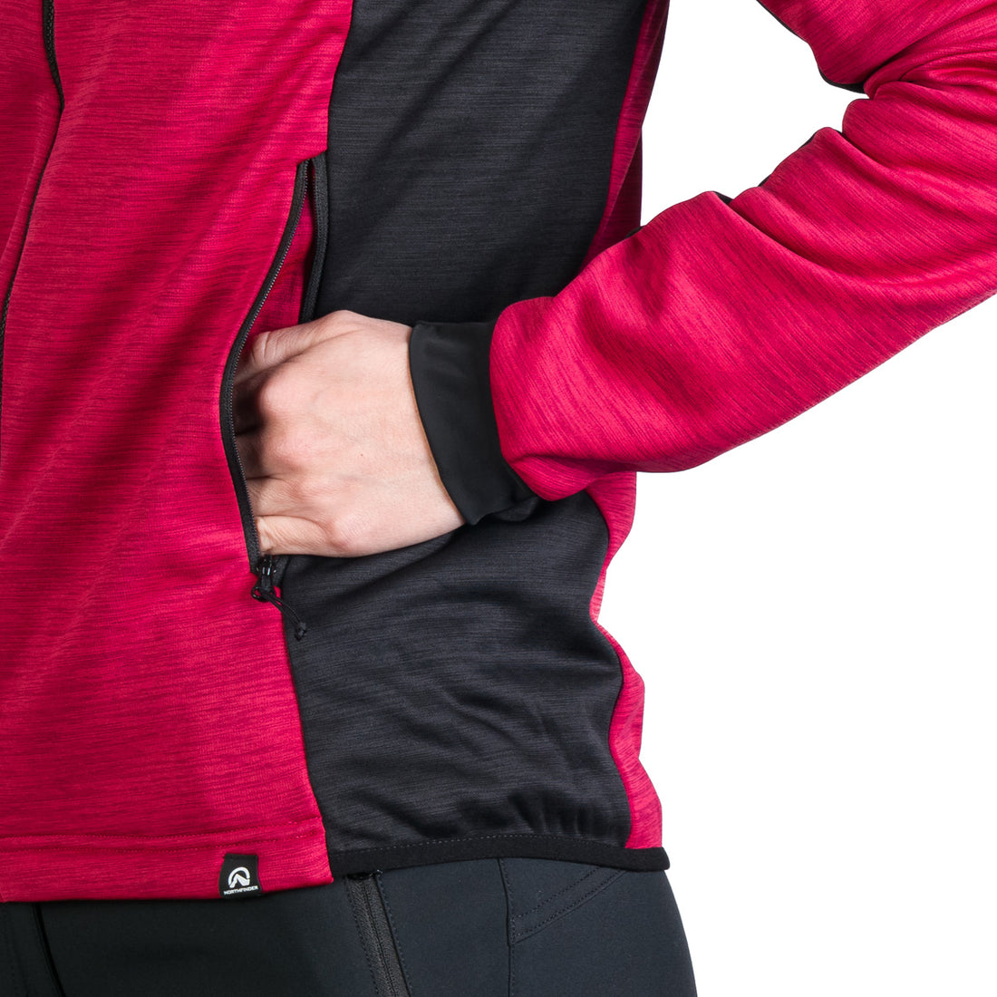 Women's hiking sweatshirt made of melange fleece with a JONI hood