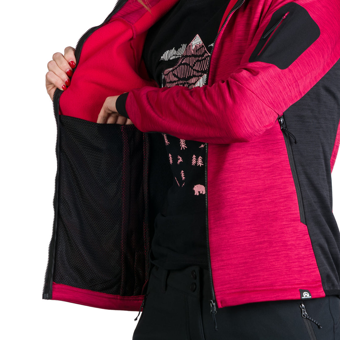 Women's hiking sweatshirt made of melange fleece with a JONI hood