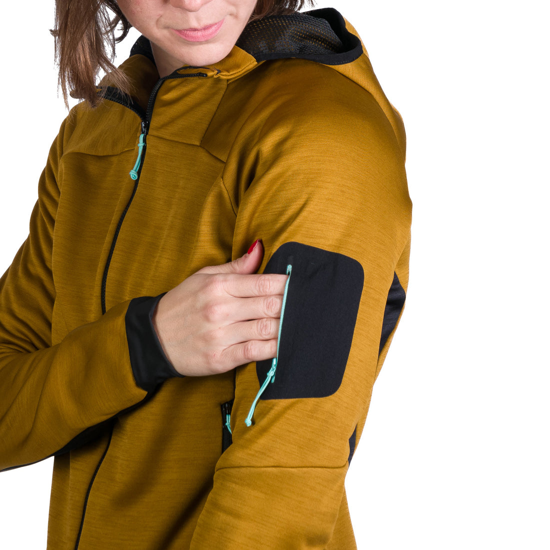 Women's hiking sweatshirt made of melange fleece with a JONI hood