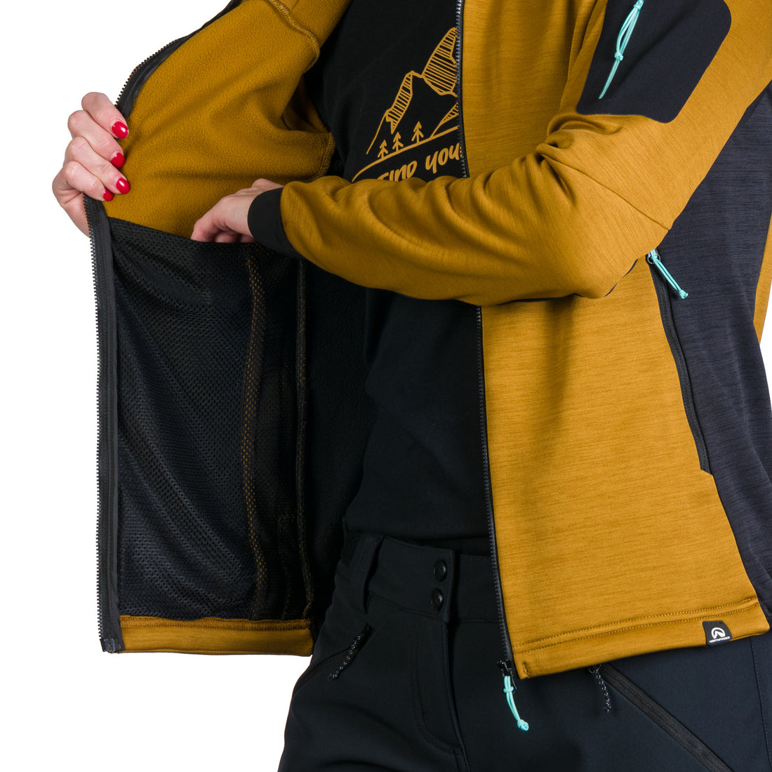 Women's hiking sweatshirt made of melange fleece with a JONI hood