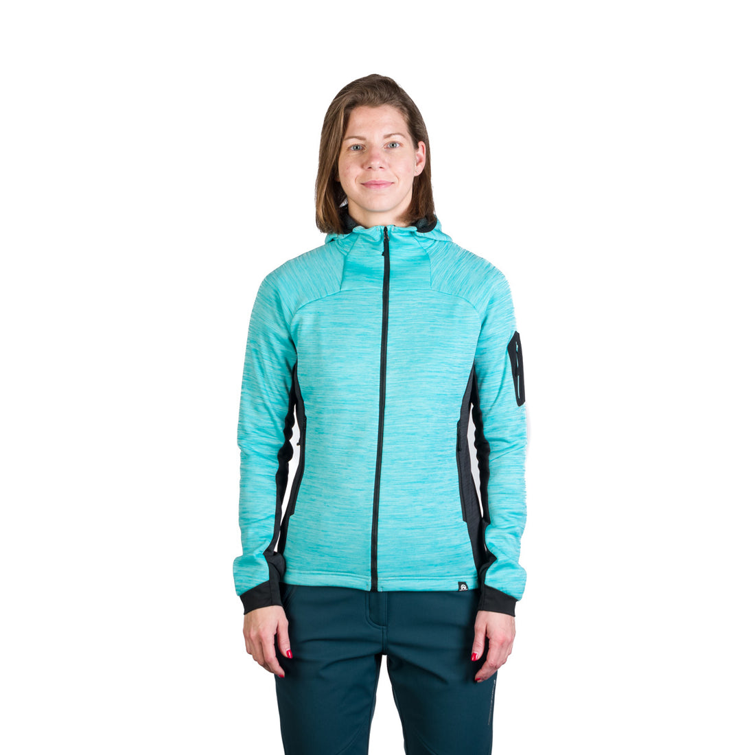 Women's hiking sweatshirt made of melange fleece with a JONI hood