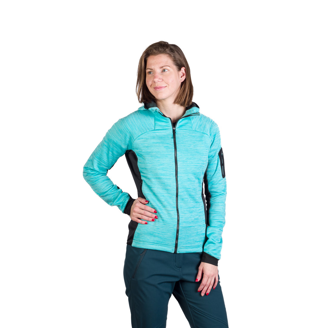 Women's hiking sweatshirt made of melange fleece with a JONI hood