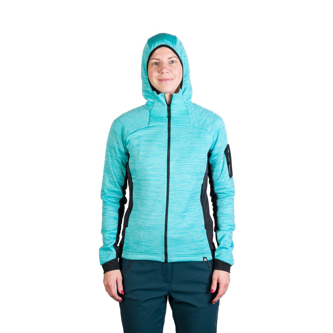 Women's hiking sweatshirt made of melange fleece with a JONI hood