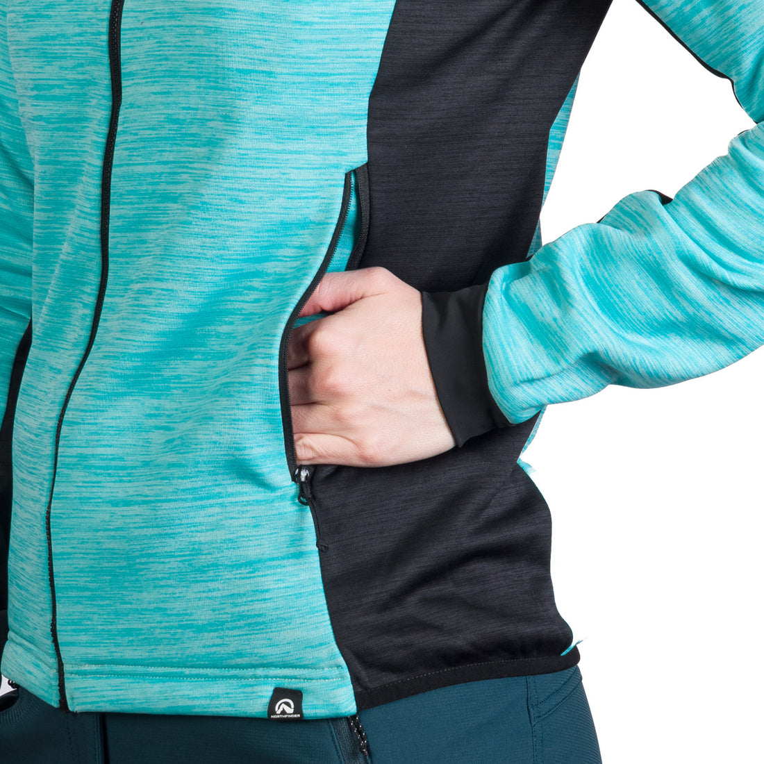 Women's hiking sweatshirt made of melange fleece with a JONI hood