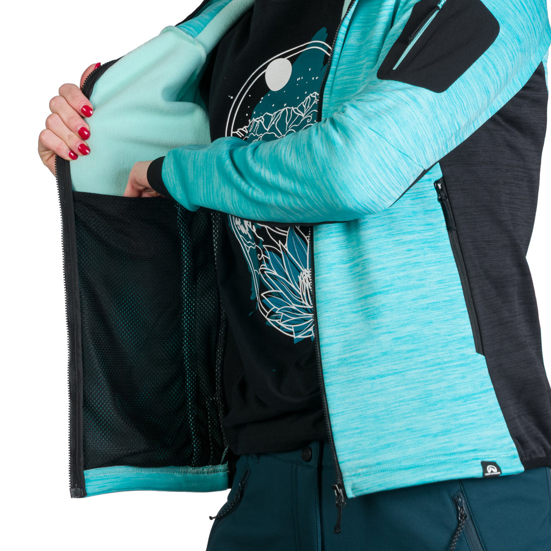 Women's hiking sweatshirt made of melange fleece with a JONI hood