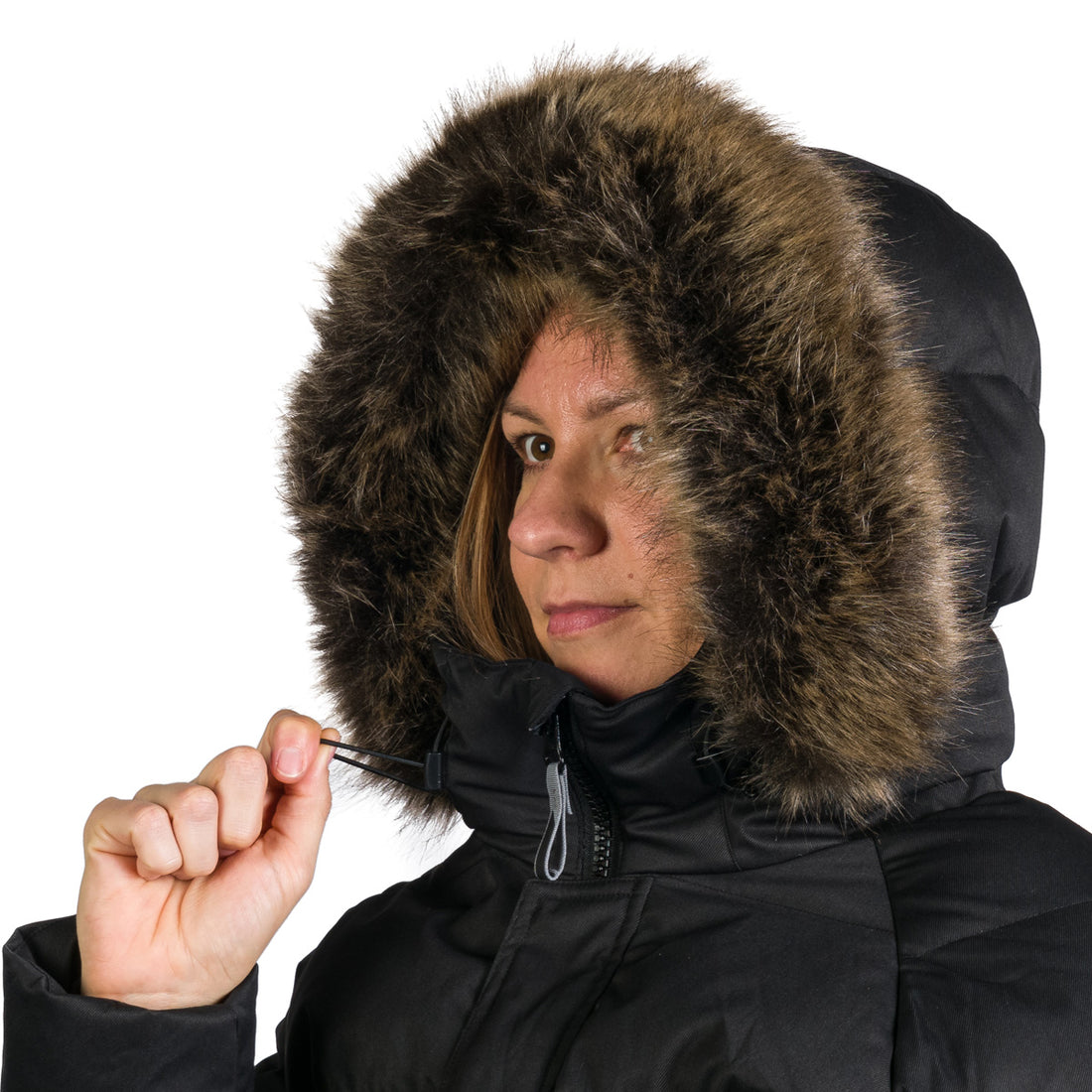 Women's insulated long jacket with fur JODY