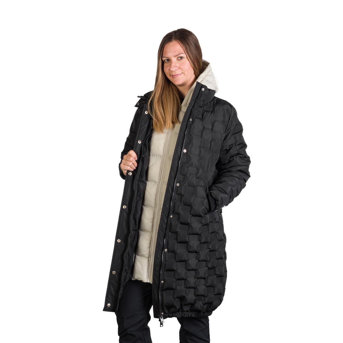 Women's long jacket with gluing in the shape of a cube LAURIE